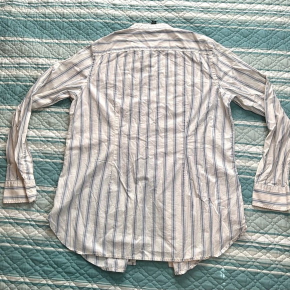 LRL Ralph Lauren Womens Tux Shirt Pinstripe Button Up Pleated White Size Large - Picture 4 of 4